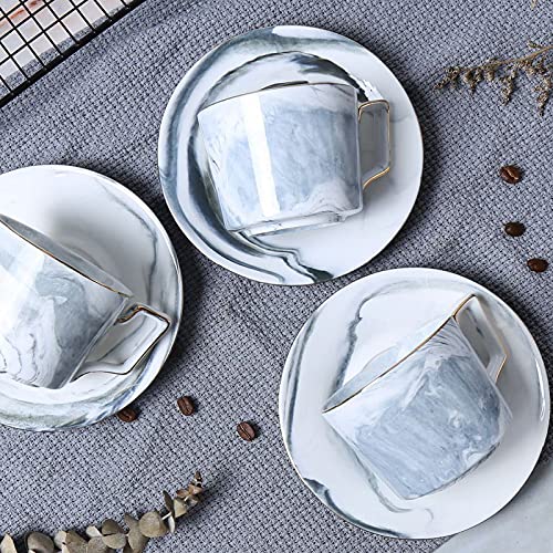 11Pcs Porcelain Tea Set for Adults Coffee Cup and Saucer Sets Gray Coffee Cups Set with Teapot Sugar Bowl