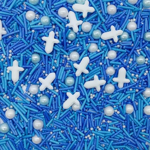 White Cross & Blue Series Sprinkles Edible Toppers Cake Decorating Mixed Size Cake Decorations Cupcake Toppers Cookie Decorating Perfect for Cakes (3 Ounce)