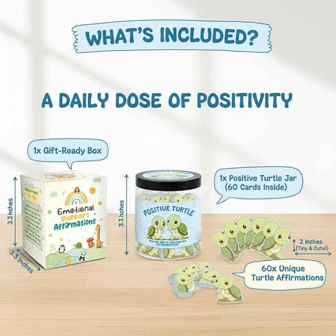 60 Positive Turtle Cards Jar, Emotional Support Affirmation Cards, Sea Turtle Gifts, Turtle Lover Gifts For Women, Teens, Friends, Coworkers, Christmas Turtle Decoration For Home Office