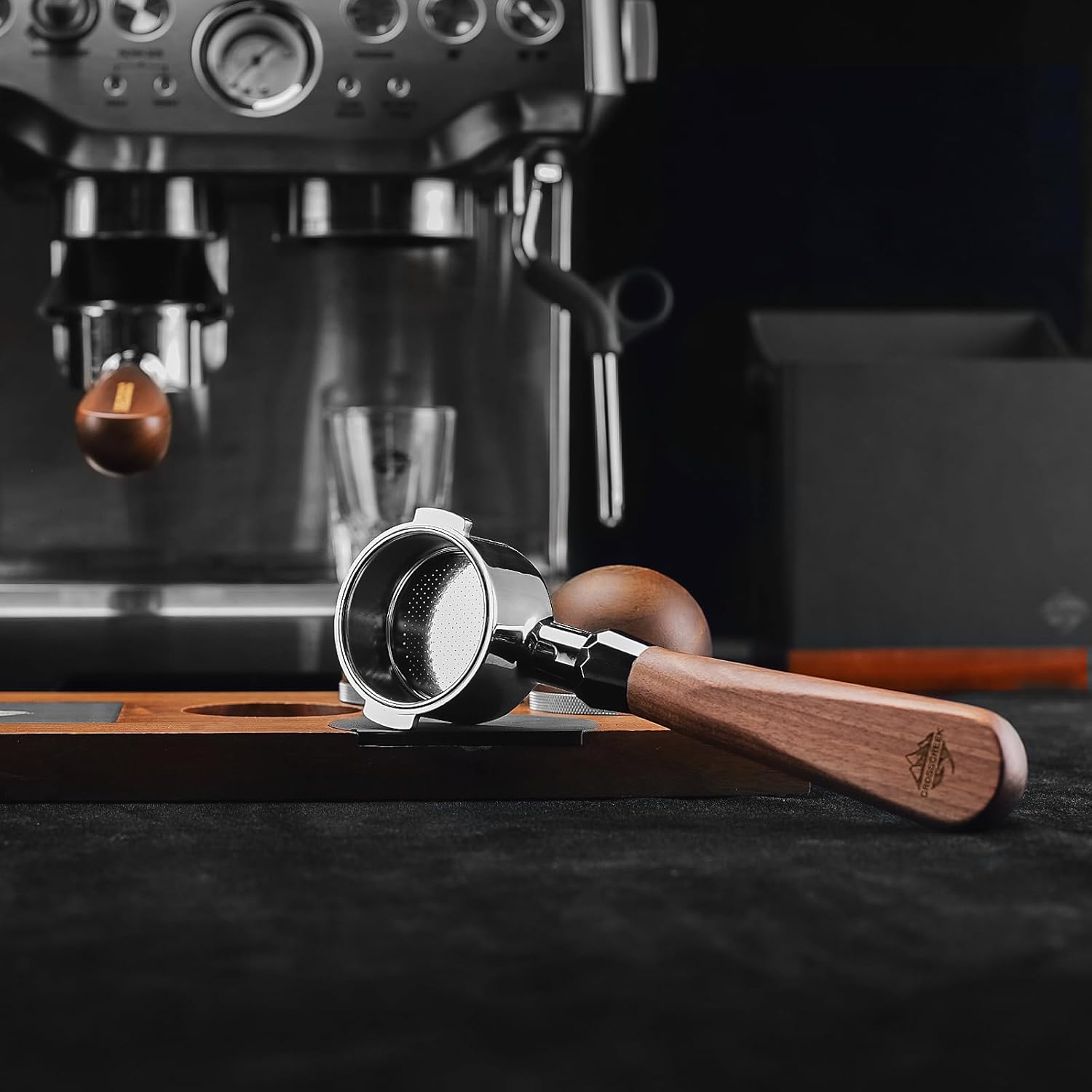 51mm Espresso Bottomless Portafilter with 2 Ear | Fits De’Longhi ECP3420 / EC155 / BCO430 / EC260 Espresso Machine | Stainless Steel Basket and Walnut Handle | Espresso Accessories