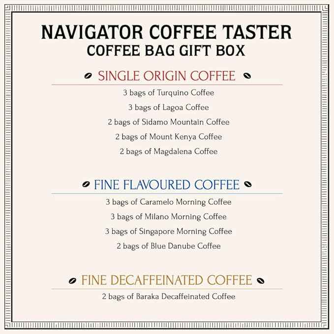 Bacha Coffee | Assorted NAVIGATOR Coffee Taster, 100% Arabica Specialty Coffee Beans, x25 Individually Wrapped Single Serve Filter Bags
