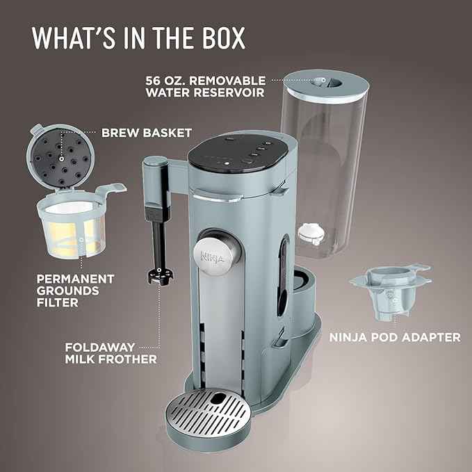 Ninja Pods & Grounds Specialty Single-Serve Coffee Maker, K-Cup Pod Compatible, Built-In Milk Frother, 6-oz. Cup to 24-oz. Travel Mug Sizes, Iced Coffee Maker, Glacier Blue, PB051GB