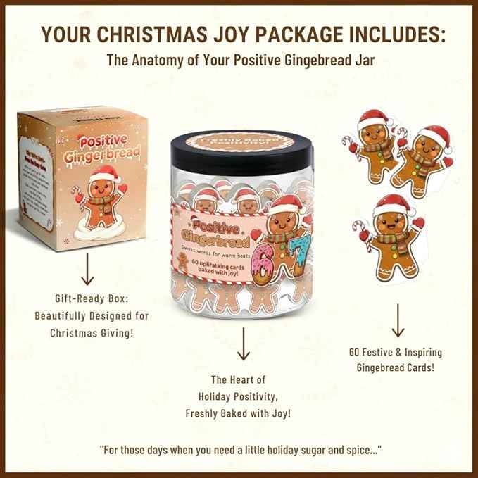 Positive Gingerbread67 Jar With 60 Daily Affirmation Cards, Gingerbread Gift for Women Men Girl, 67 Christmas Ornaments Decorations, Stocking Stuffers For Teen Boy, Funny Gag Gift, Meme Six Seven