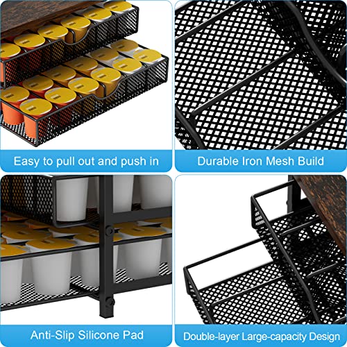 Coffee Pod Drawer Holder Capsule Storage Organizer 2 Tier Coffee Pods Holder With Sliding Baskets for 72 Capacity K Pod