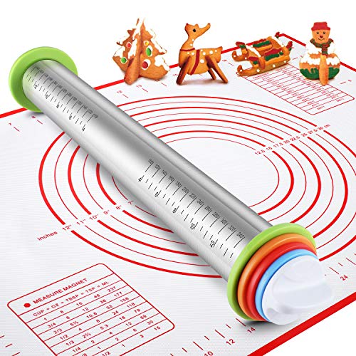 Stainless Steel Rolling Pin and Silicone Mat Set (2 Count)