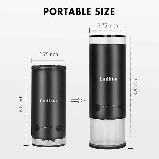 Electric Burr Coffee Grinder, Small 80 Precise Settings Rechargeable USB Cordless - Conical Stainless Steel Grinder for Espresso, Drip, French Press, Portable for Travel & Home Use