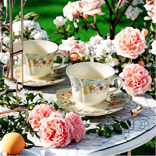 Country Roses Bone China Tea Cup and Saucer Set (3 Count)