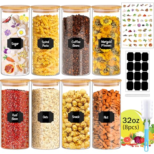 32 oz 8 Pcs Glass Jars with Bamboo Lids (8 Count)