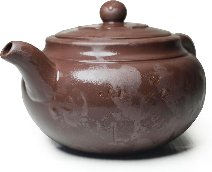 Teapot 10oz Chinese Zisha Clay Pots with Infuser for Loose Tea Hand-Carved Red Brown Qingshuini Natural Clay 320ml