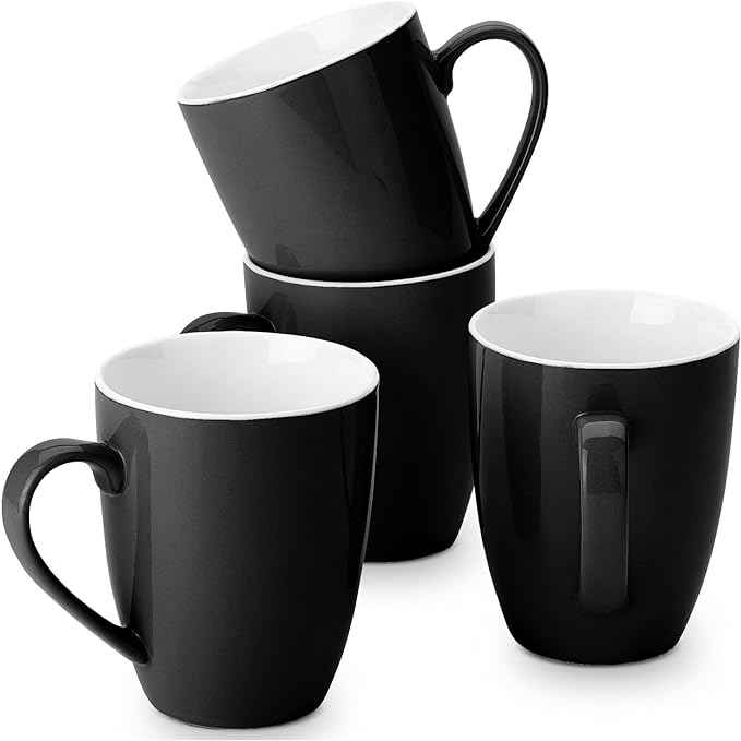 BTaT- Porcelain Coffee Mugs Set, 16 Ounces, 4 Pack, Black Ceramic Coffee Mugs with Handle, Restaurant Cups for Mocha, Tea, Cappuccino, Cocoa, Cereal, Mug Gift Set, Dishwasher and Microwave Safe