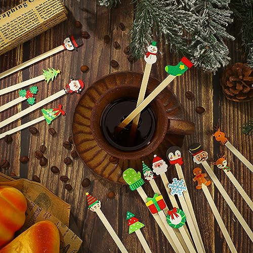 100 Pcs Vibrant Style Christmas Wooden Coffee Stir Sticks