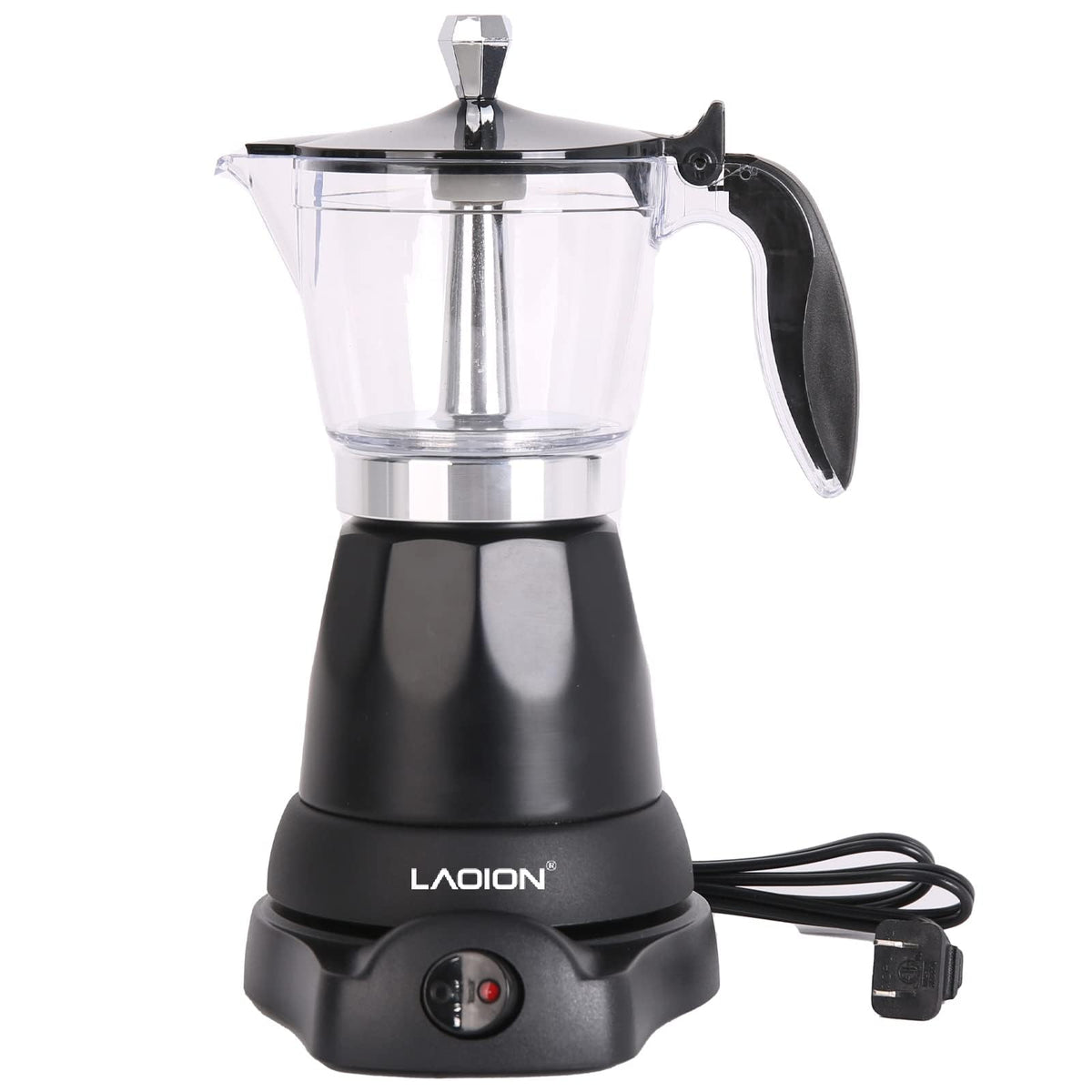 Black electric moka pot espresso maker with clear top