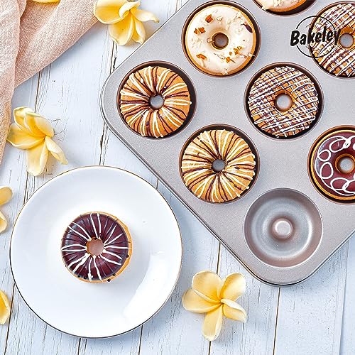 Non-Stick 12-Cavity Donut Pans, Dount Mold Cake Pan Doughnut Bakeware for Oven Baking (Champagne Gold)