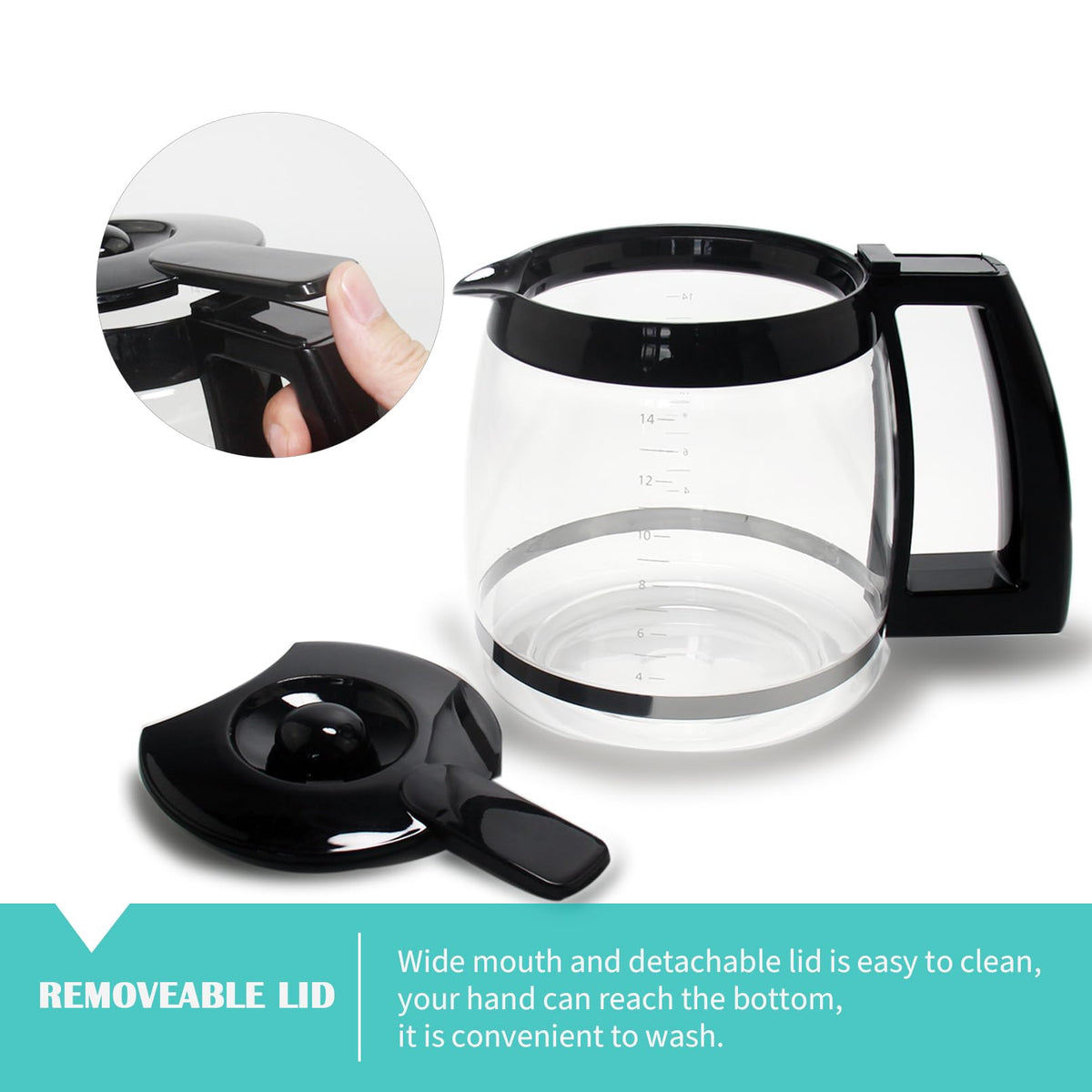 Glass coffee carafe showing dripless spout