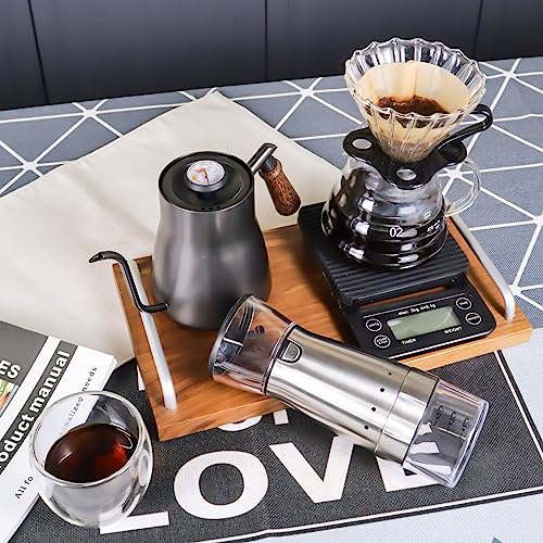 Electric Coffee Maker Set with Electric Grinder Glass Dripper Server Steel Kettle Filter Paper Travel Bag for Outdoor Travel BBQ Picnic