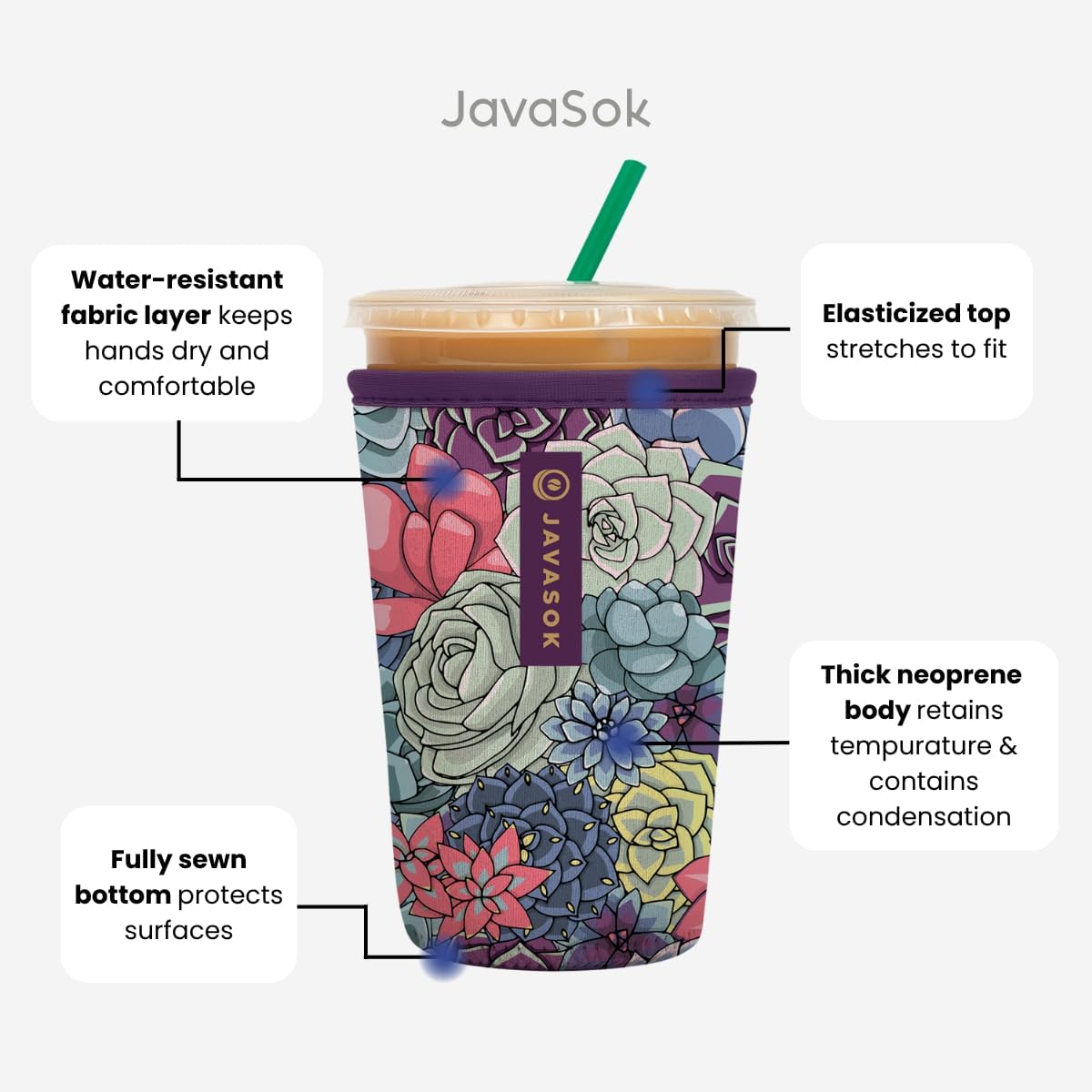 Sok It JavaSok Iced Coffee & Cold Soda Insulated Neoprene Cup Sleeve (Reyn Spooner Kia Orana, Small: 16-20oz)