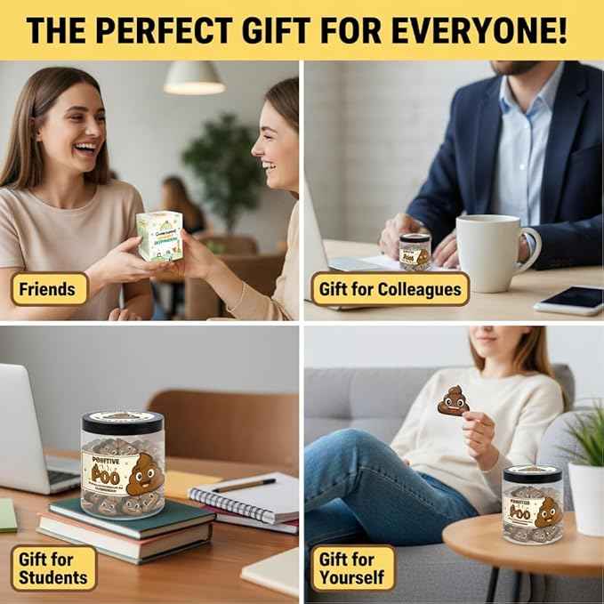 Positive Poo Jar with 60 Affirmation Cards, Emotional Support Poo, Funny Gag for Women, Men, Corwokers, Friends, Poop Emoji Gifts