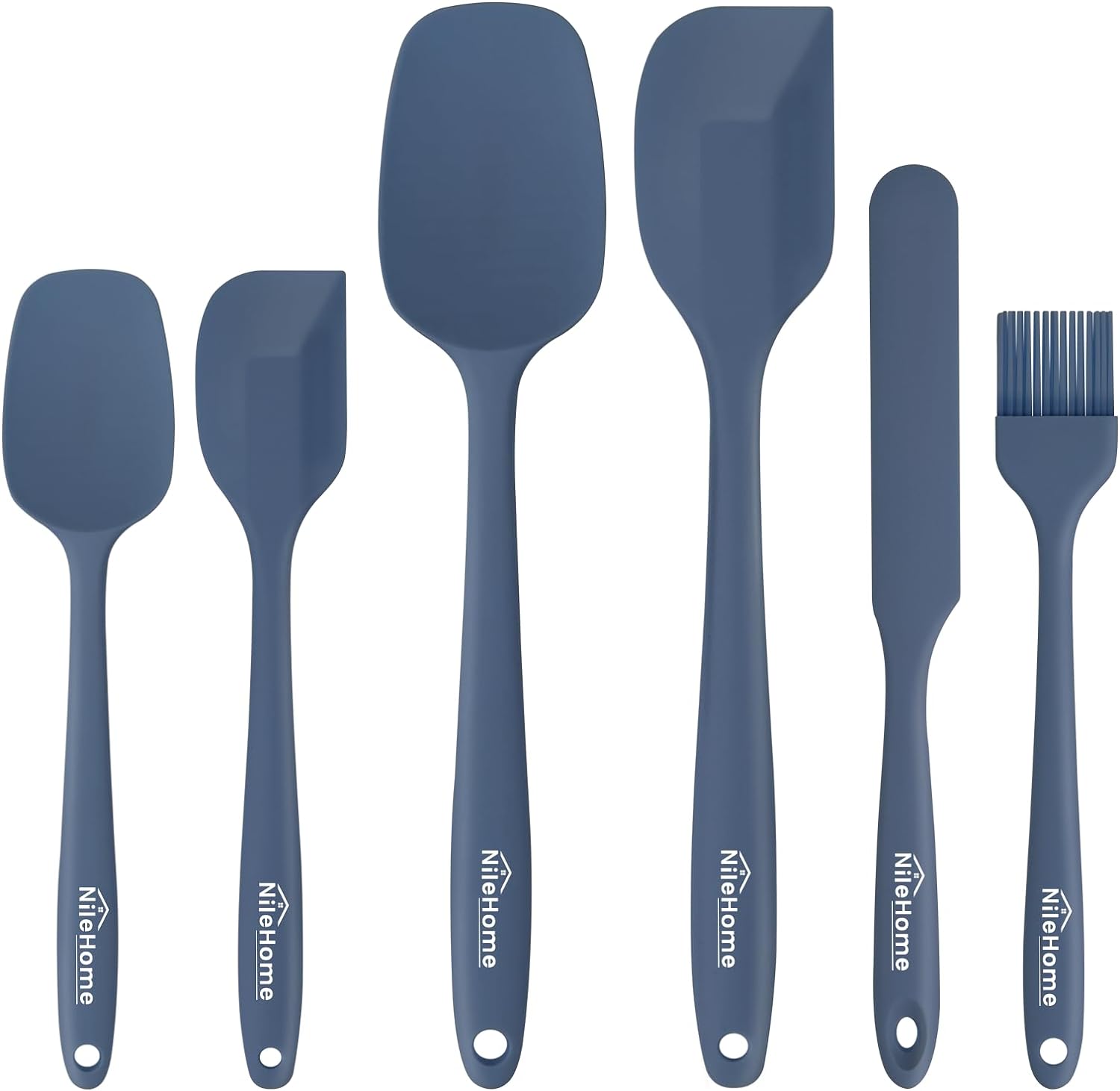 NileHome Silicone Spatula Set, 6 Packs Food Grade Kitchen Utensils with Silicone Brush Heat Resistant Dishwasher Safe BPA-Free Rubber Spatula for Scraping, Baking, Cooking, Mixing, Haze Blue