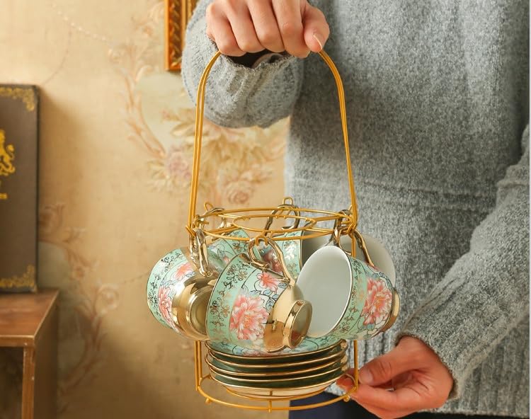 20 Pcs Porcelain Tea Set with Metal Holder (20 Count)