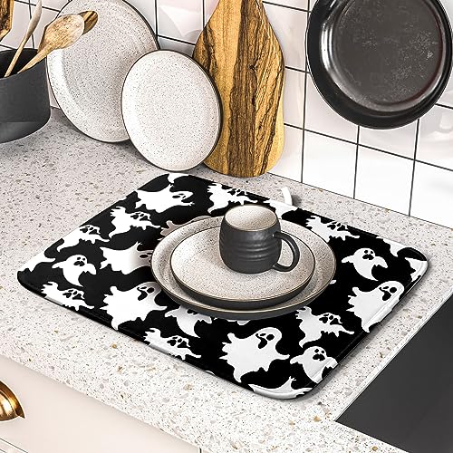 Halloween Bat Ghosts Dish Drying Mat for Kitchen Counter