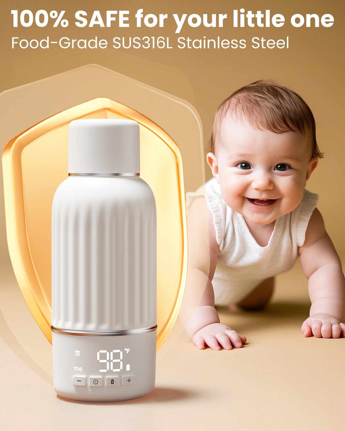 Portable Bottle Warmer for Travel, 2.5 Min Fast Heating for Breast Milk and Formula, Portable Milk Warmer with 10400mAh Long Battery, 17oz Large Capacity, Fast Charging Baby Bottle Warmer - Blissbrew
