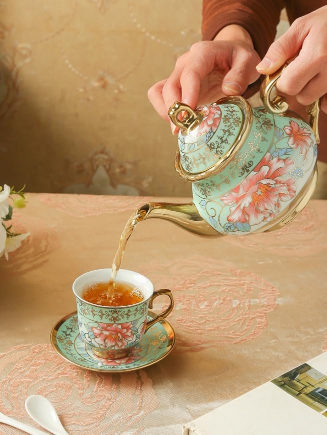 20 Pcs Porcelain Tea Set with Metal Holder (20 Count)