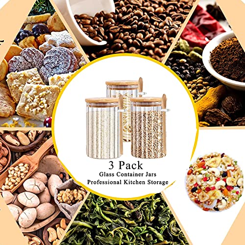 24 FL OZ Airtight Glass Jars with Bamboo Lids Spoons Coffee Canister