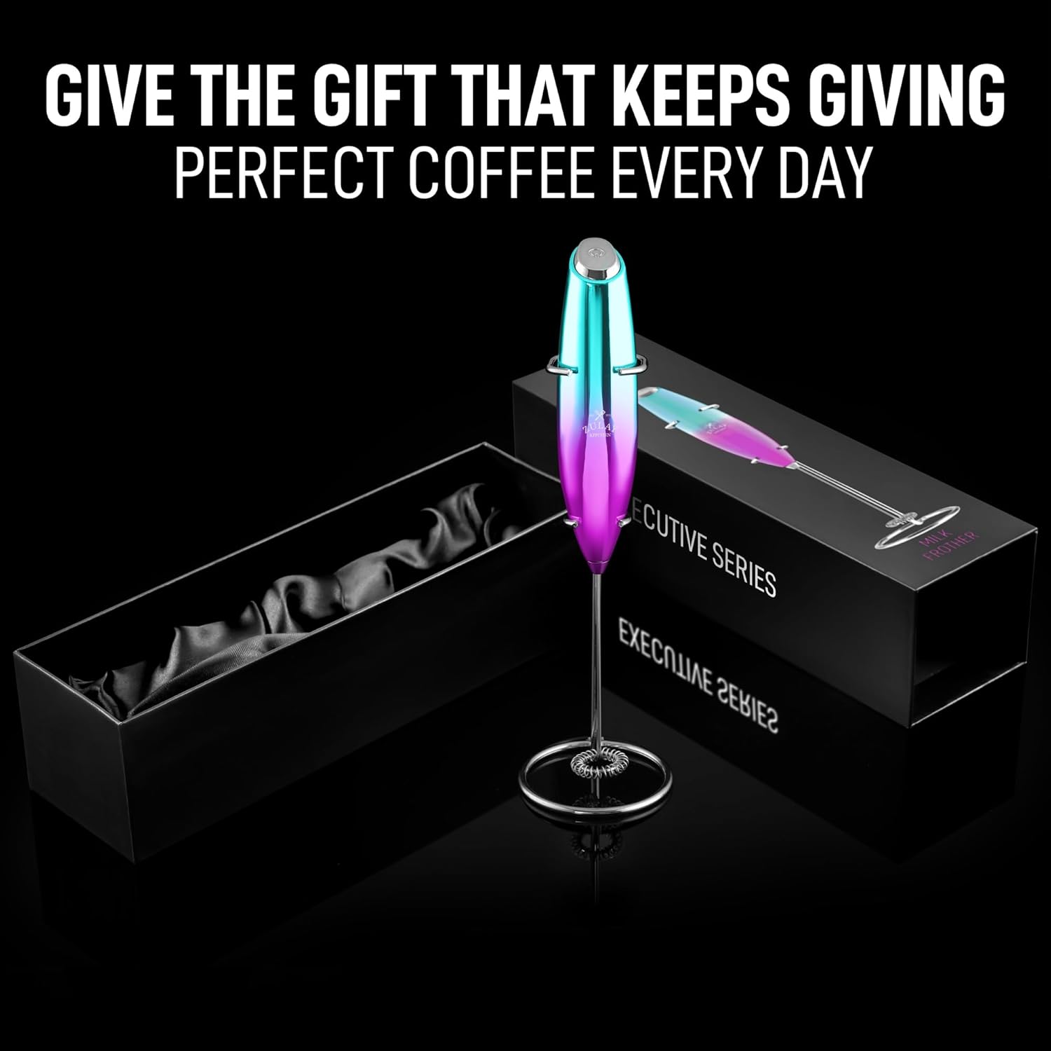 Zulay Kitchen Executive Series Milk Frother Wand - Upgraded & Improved Stand - Ideal Coffee Gift - Coffee Frother Handheld Foam Maker For Lattes - Electric Milk Frother Handheld For Cappuccino