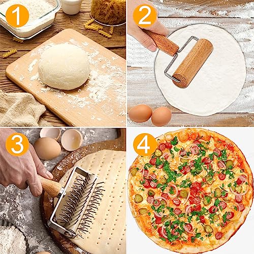 Dough Docker Roller Stainless Steel and Wooden Dough Roller (2 Count)