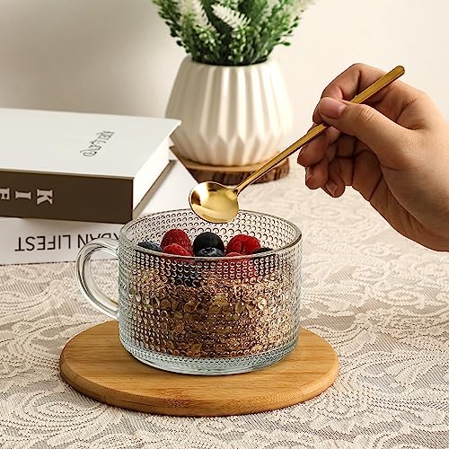 6 Pack 14oz Vintage Glass Coffee Mugs with Bamboo Lids and Spoons (6 Count)