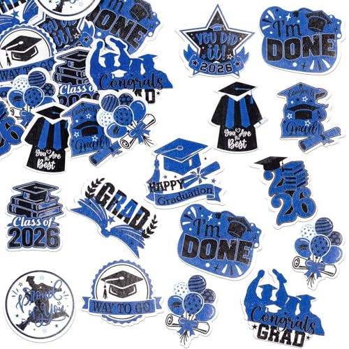 48Pcs Edible Graduation Cap 2026 Cupcake Toppers Wafer Paper Grad Cap Diploma Cake Decoration Picks for 2026 Grad Theme Party Cake Decor Supplies Black Blue (48 Count)
