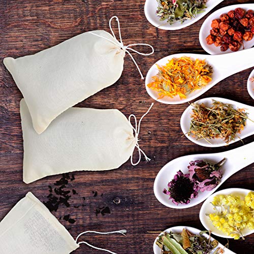 50 Pcs Cheese Cloth Tea Bags 4 x 6 Inch for Straining Reusable Tea Filter Loose Empty Soup Spice Bags for Cooking Cold Brew Coffee Muslin Strainer