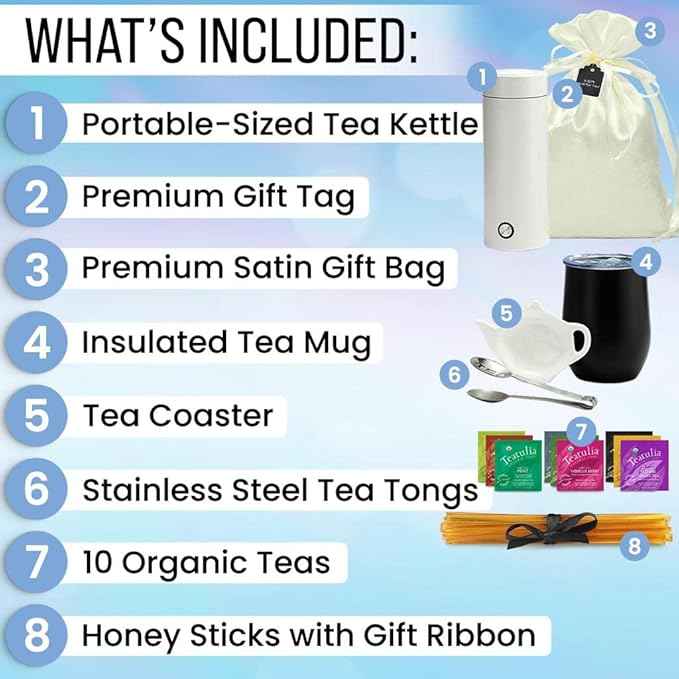 Organic Tea Gift Set with Portable Kettle (25 Piece) Tea Lovers Basket for Women or Men | Birthday Present (Christmas Xmas Mom Mother Teacher Co-Worker)