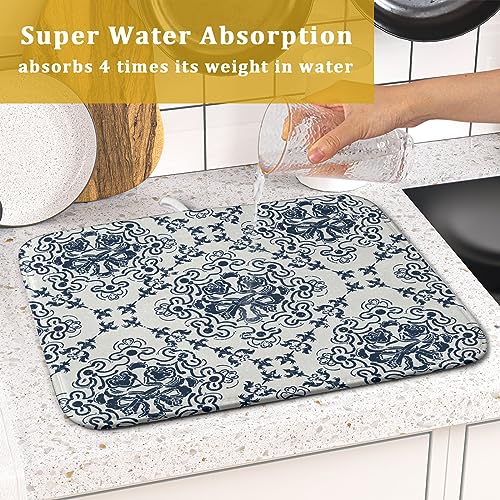 Bohemian Grey Retro Dish Drying Mat for Kitchen Counter