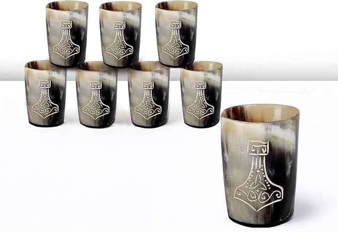 Handicrafts Home Viking Horn Shot Glasses Set of 8, Handmade Natural Ox Horn, Rustic Viking Drinkware Whiskey Shot Cups, Father’s day Gifts, Birthday Gifts for Men, Room Decor for Men