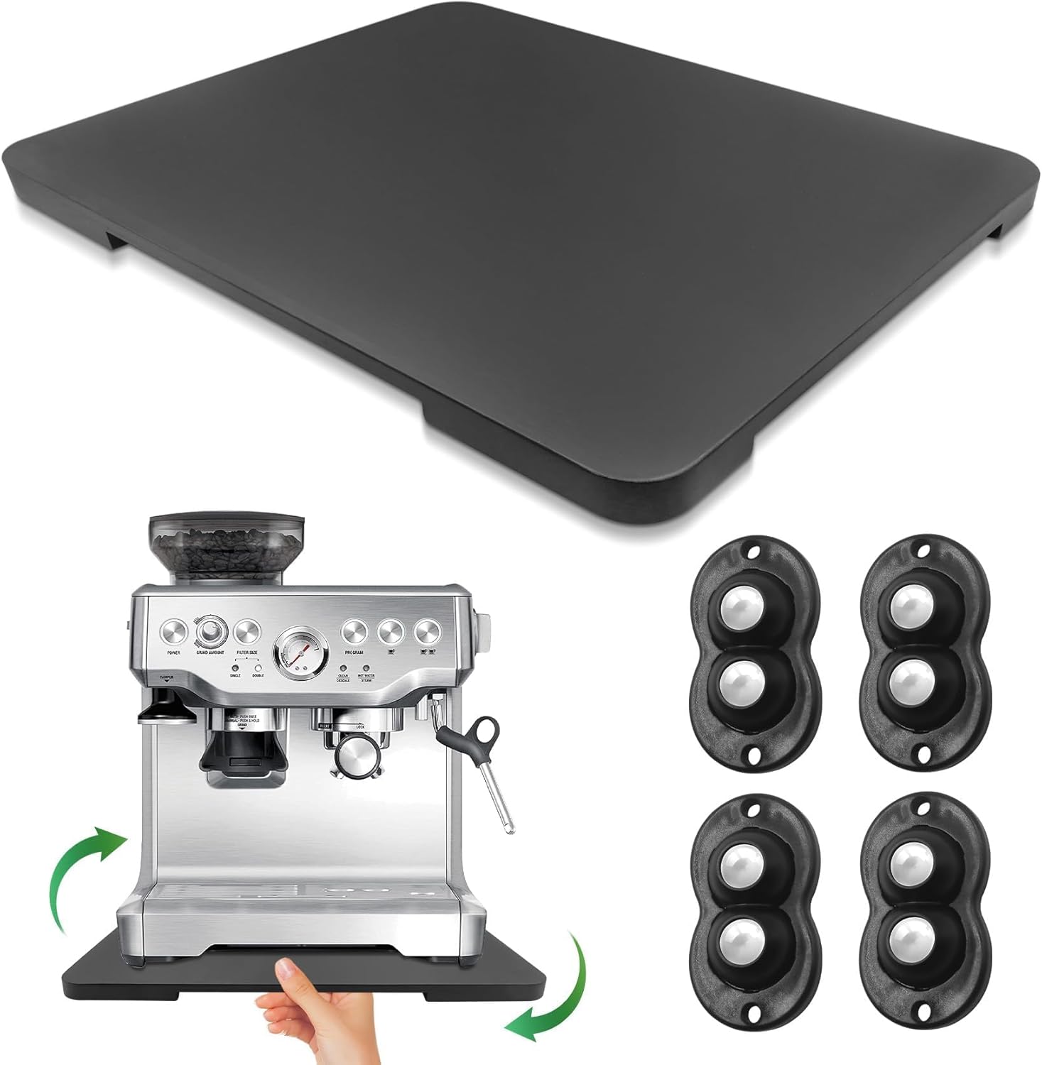 Appliance Slider 360° Rolling Tray for Coffee Maker Bamboo Coffee Pot Slider Tray for Countertop Rotation Sliding Tray with Wheels, Appliances Mat Easily from Under The Cabinet Black(15.7