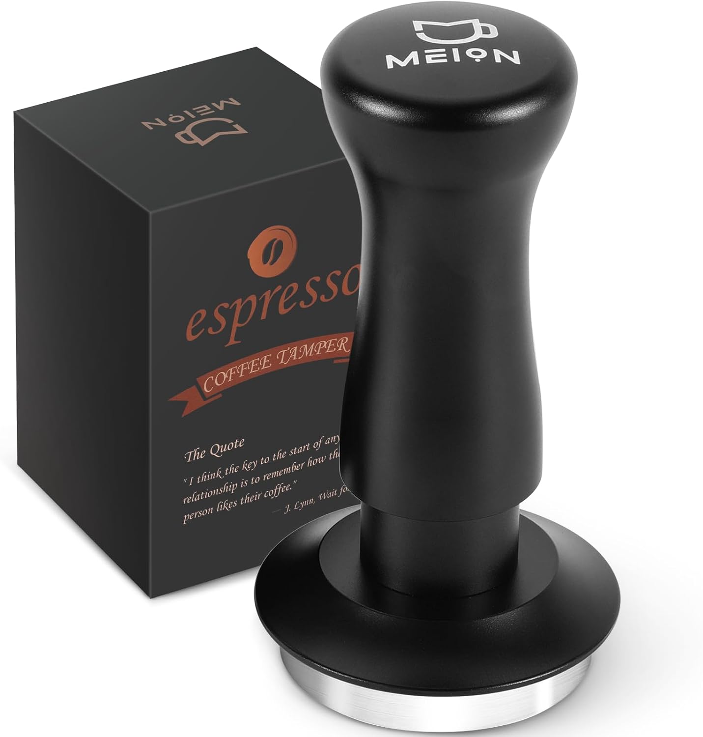 MEION Espresso Tamper 58.5mm Coffee Tamper, Calibrated Dual Spring Loaded Barista Tamper with Stainless Steel Base, Comes with aluminum storage pad (58.5MM, Black)