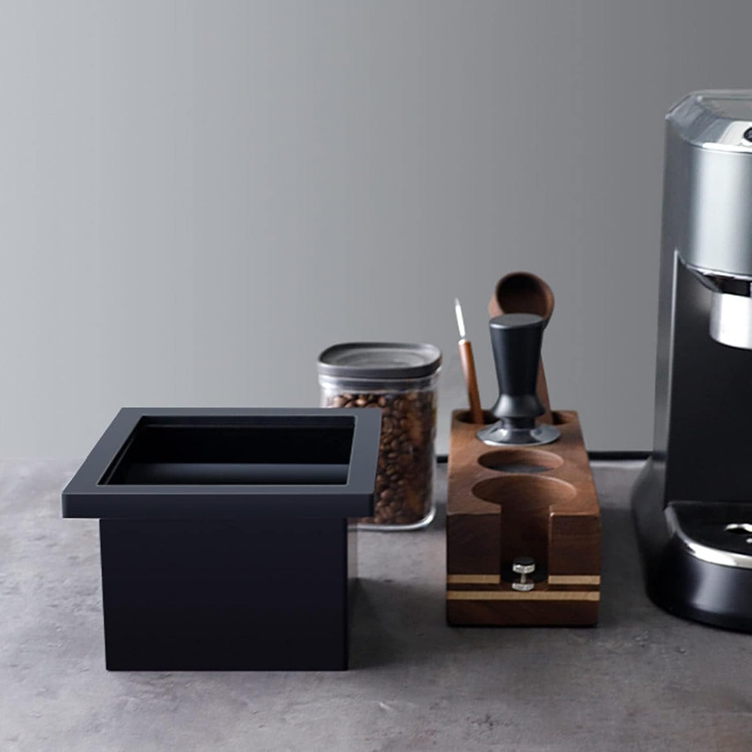 Espresso Coffee Ground Knock Box Chute, Desktop Waste Bucket Stainless Steel Rubber Bottomless Espresso Chute Knocking Residue Box for Home Cafe Restaurant Countertop