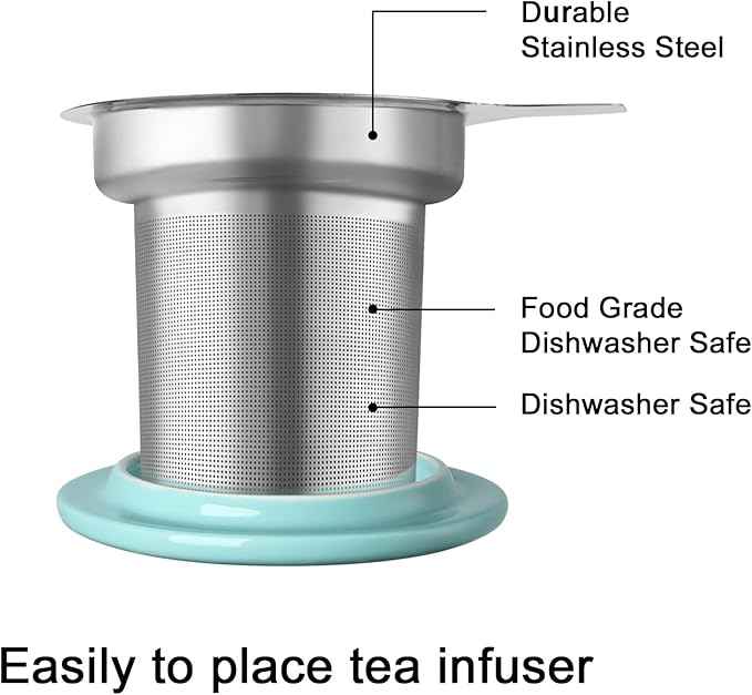Sweejar Porcelain Tea Infuser Mug with Lid, 16 oz Teacup with Strainers for Loose Leaf Tea, Microwave and Dishwasher Safe Coffee Mug(Onyx Wing)