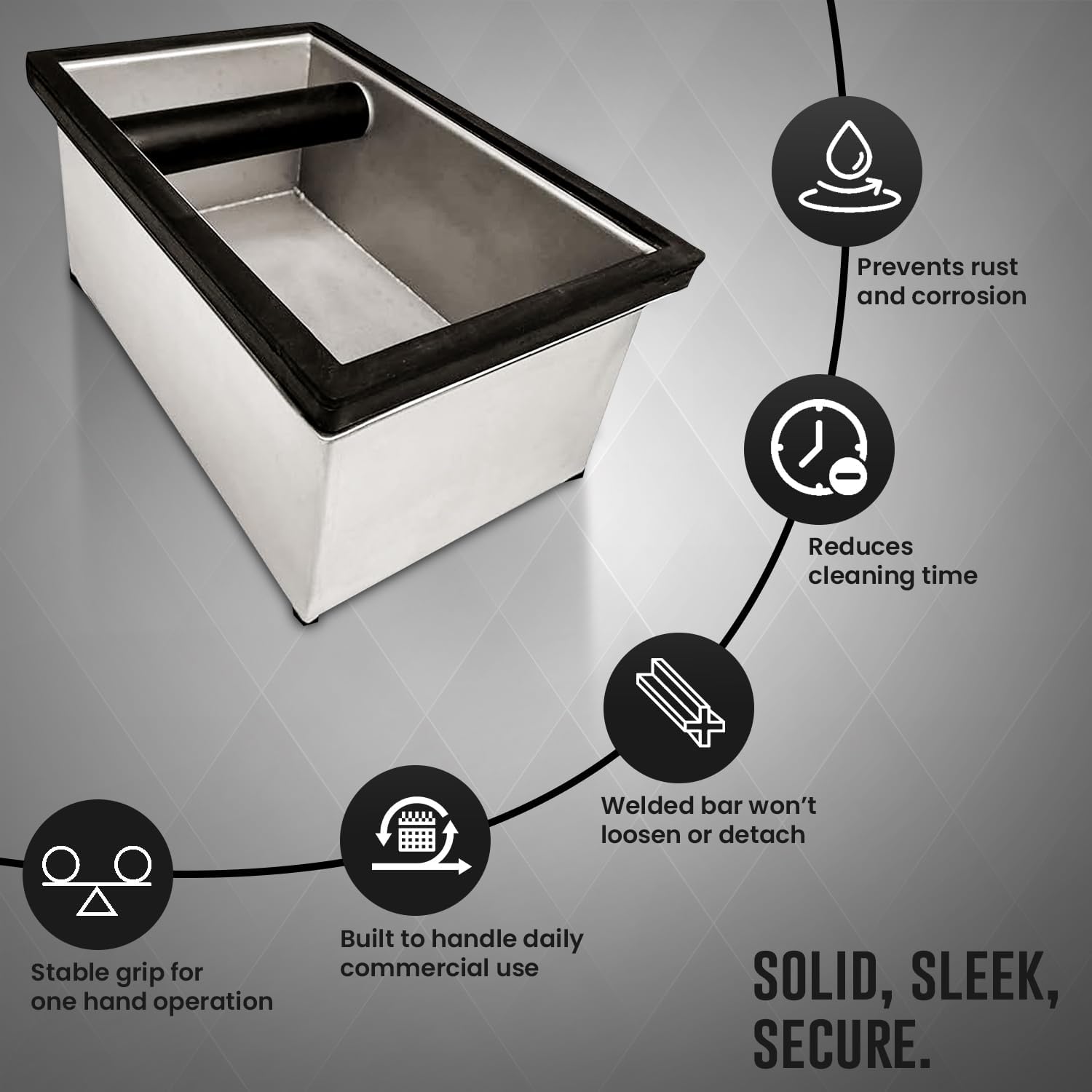 Rattleware Stainless Steel Knock Box | Heavy-Duty Espresso Grounds Container, Welded Bar, Durable and Efficient for Baristas - Quality Coffee Preparation (9.25"x5.5"x4")