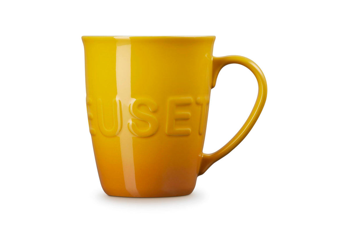 Large glazed stoneware mug with wrap-around logo