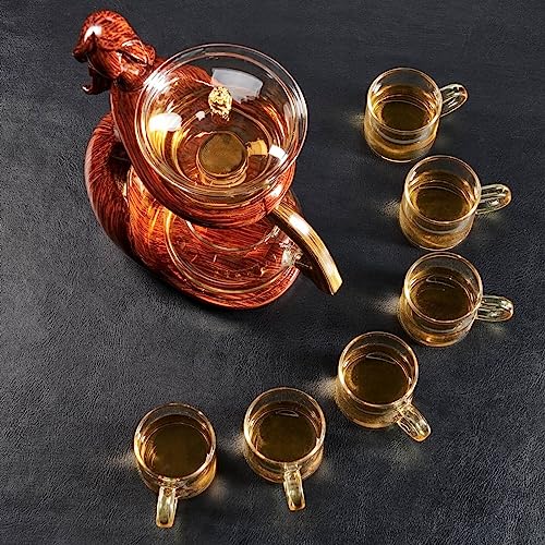 Glass Kungfu Teapot Set Tea maker with Infuser Semi Automatic Tea Set with 6 Small Cups (12 Ounce)