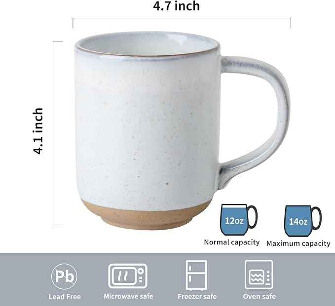 Coffee Mugs Set of 4,Ceramic 13 OZ Coffee Mugs with Big Handle,Stoneware Large Tea Cups for Hot Beverages,Cappuccino,Latte,Gift for Halloween,Mom,Dad,Dishwasher Safe & Microwave Safe,White