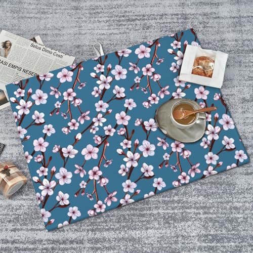 18x24 Blue Cherry Blossom Floral Microfiber Absorbent Dish Drying Mat