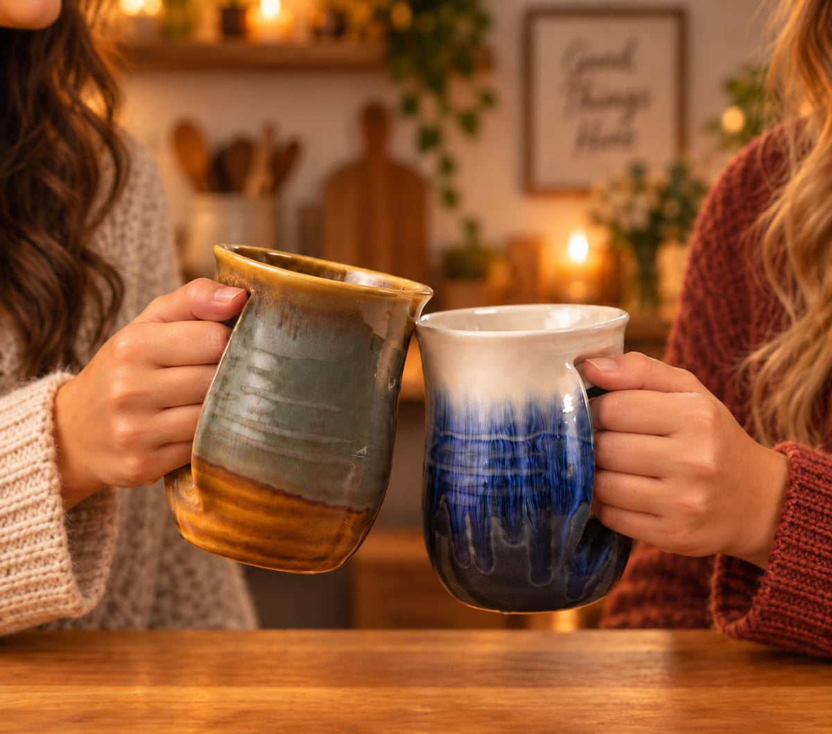 Handmade ceramic mug with hand painted finish