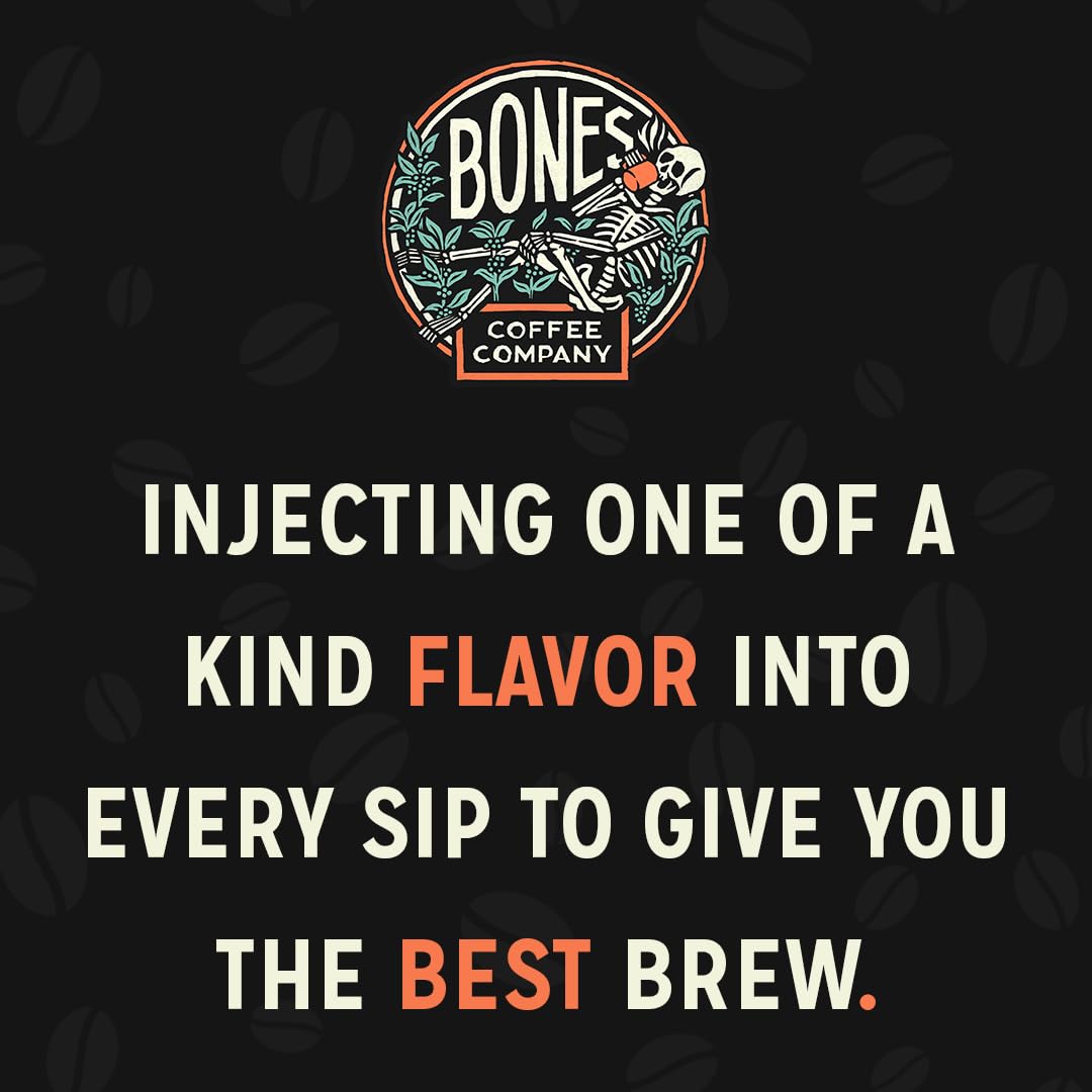 Bones Coffee Company White Russian, Cream and Cocktail Flavored Coffee, Medium Roast Low Acid Arabica Beans Compatible with Auto drip and French Press Coffee Maker, 12 Oz Ground