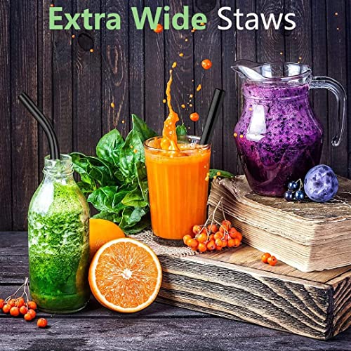 4 Pack Black 0.4" Wide Bore Reusable Stainless Steel Smoothie Straws (4 Count)