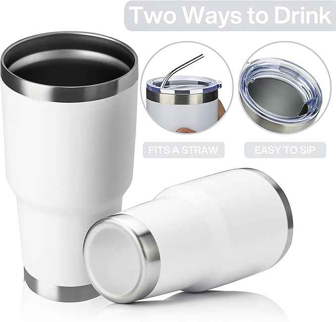MEWAY 30oz Tumbler Double Wall Vacuum Insulated Travel Mug, Stainless Steel Tumbler with Lid, Durable Powder Coated Insulated Coffee Cup for Cold & Hot Drinks (White,1 PACK)