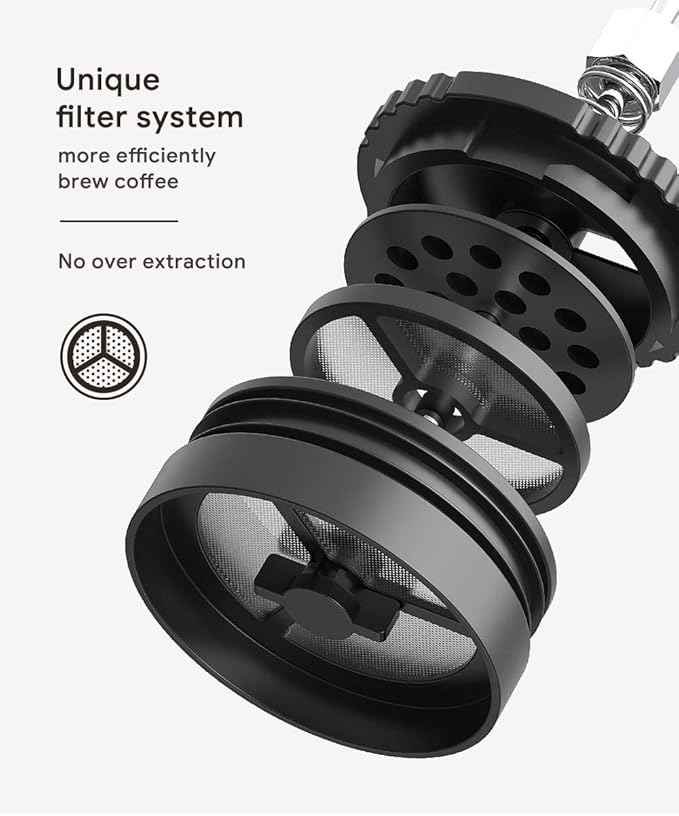 BENFUCHEN Portable French Press Coffee Maker Car-Go Vacuum Insulated Bottle, Travel French Coffee Maker With Unique Filter Stainless Steel Tea/Coffee Mug For Camping, 320ML