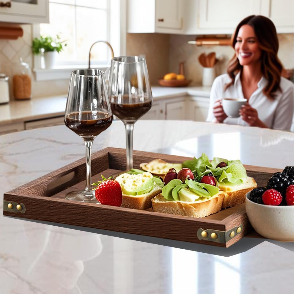 Wood Serving Tray with Handles for Breakfast in Bed